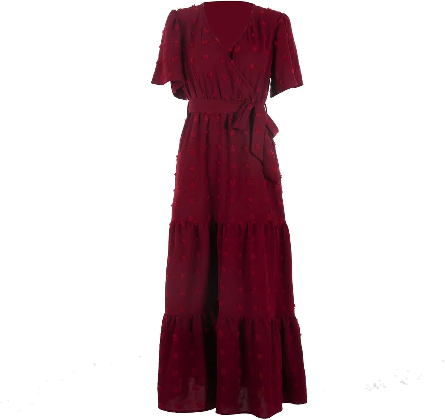 ZEFOTIM Women's Maxi Dress Work Solid Color Dress Short Sleeve V Neck Dresses
